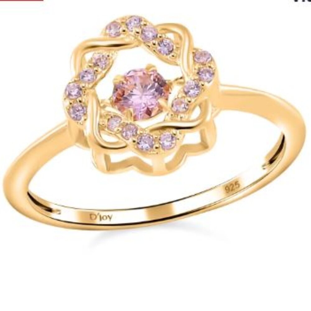 Simulated Pink Diamond Ring in 14K Yellow Gold Over Sterling Silver